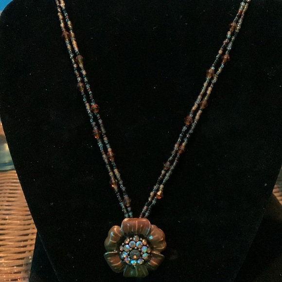 Vintage Sunflower w/ ab & citrine crystals w/ seed bead necklace - Picture 7 of 9